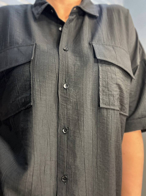 Костюм женский Mix Ray 4218 ткань жатка рубашка на пуговицах карманы и широкие брюки на резинке черный, черный, L Киев - изображение 17