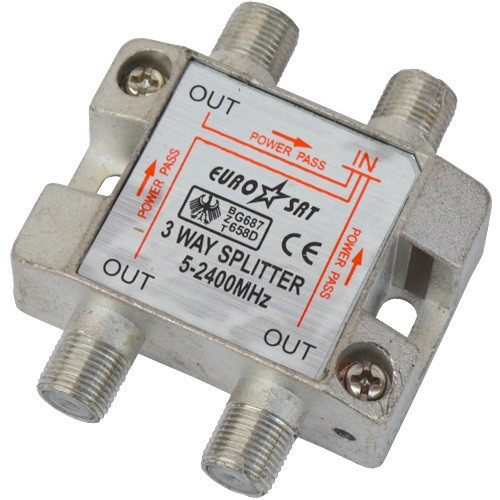 Спліттер (Splitter) ТВ 3-way 5-2400MHZ, з проходом живлення, корпус метал Полтава - фото 1