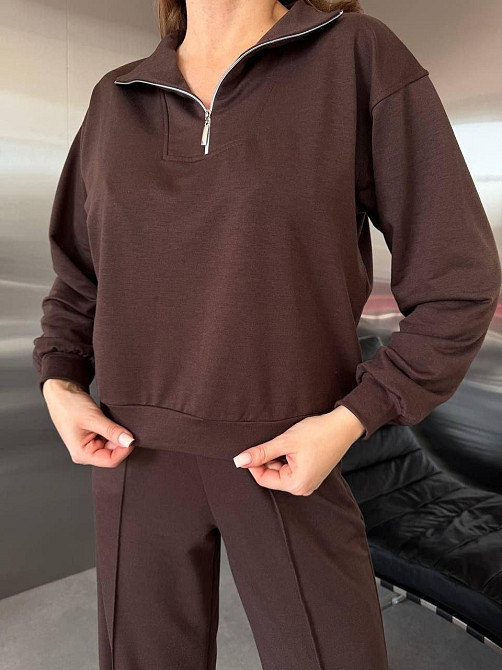Жіночий костюм sport-chic з трикотажу 2-х нитка, високий комір, демісезон, шоколадний, розмір 42/44 Лубни - фото 3