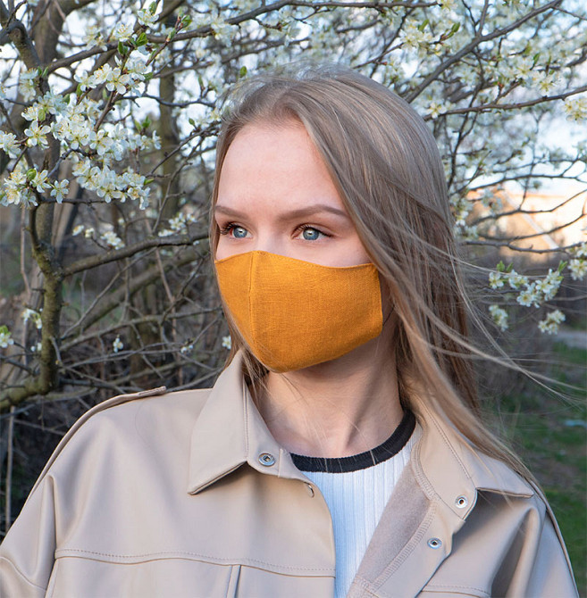 Маска защитная многоразовая из 100% ЛЬНА Размер M (Горчица) Сумы - изображение 4