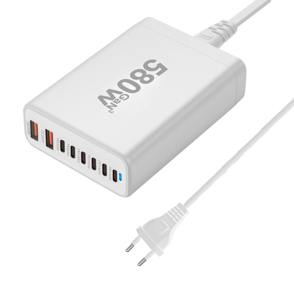 Сетевое зарядное устройство GAN3 YMX-580W (2 Type-C140W + 2Type-C100W + 2Type-C30W + 2USBQC3.0 20W) Белый Винница - изображение 1