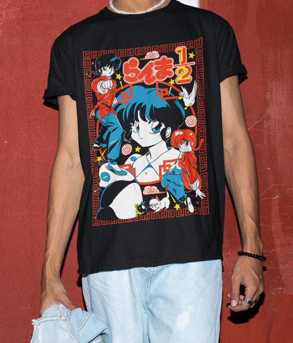 Футболка для хлопчика з аніме принтом Схампоо Руміко Такахасхі Ранма оверсайз (зріст від 165 до 180) Чорний AnimeJ0878m Дніпро - фото 3