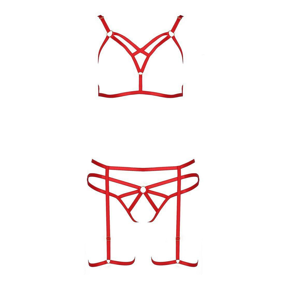 Комплект білизни Passion Exclusive MAGALI SET OpenBra XXL/XXXL, red, стрепи, ліф, трусики і пояс Sex Aura Київ - фото 4