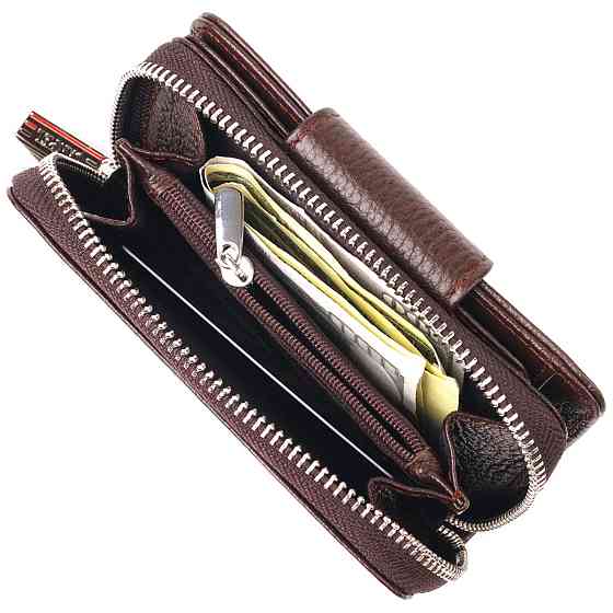 Красиве вертикальне портмоне для жінок з монетницею на блискавці з натуральної шкіри CANPELLINI 21600 Коричневе Київ