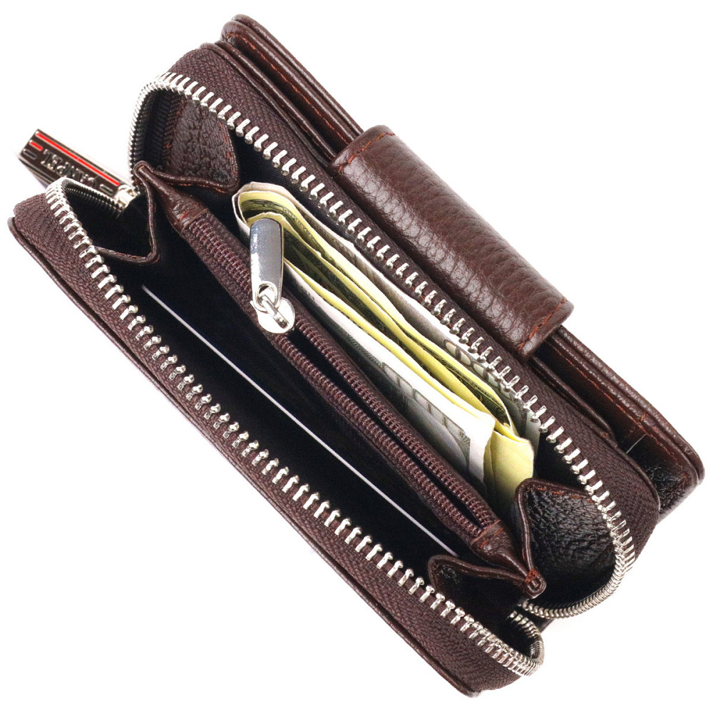 Красиве вертикальне портмоне для жінок з монетницею на блискавці з натуральної шкіри CANPELLINI 21600 Коричневе Київ - фото 4