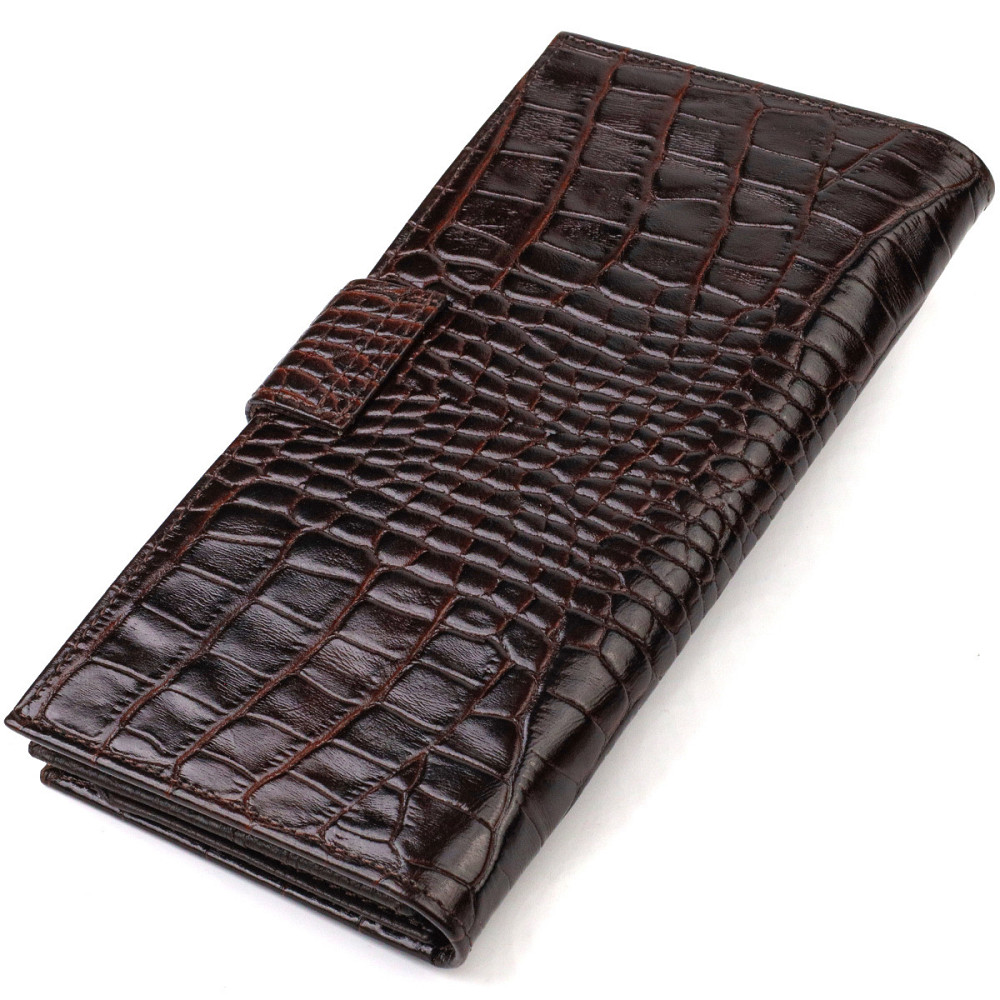 Стильний гаманець для чоловіків з натуральної шкіри з тисненням під крокодила CANPELLINI 21915 Коричневий Київ - фото 2