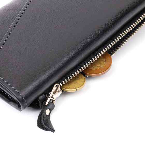 Стильный кошелек с монетницей снаружи из натуральной кожи Черный (GRANDE PELLE) Киев