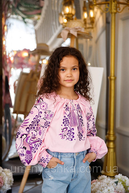 Дитяча вишиванка на натуральному полотні Зозулька рожево-фіолетова Кривий Ріг - фото 1