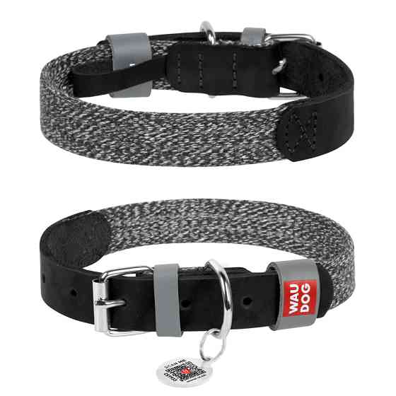 Нашийник для собак зі шкіри та відновленої бавовни WAUDOG Classic, S, Ш 15 мм, Дов 27-36 см чор Коломыя