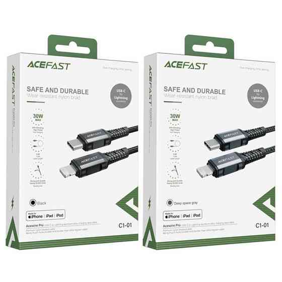 Кабель Type-C - Lightning ACEFAST C1-01 3A 1.2m нейлон алюминиевые разъемы цвет черный AFC1-01B Одесса