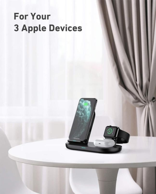 Бездротова зарядна станція 3 в 1 Aukey LC-A3 для iPhone, Apple Watch, AirPods Швидка зарядка Qi 10W Київ - фото 9