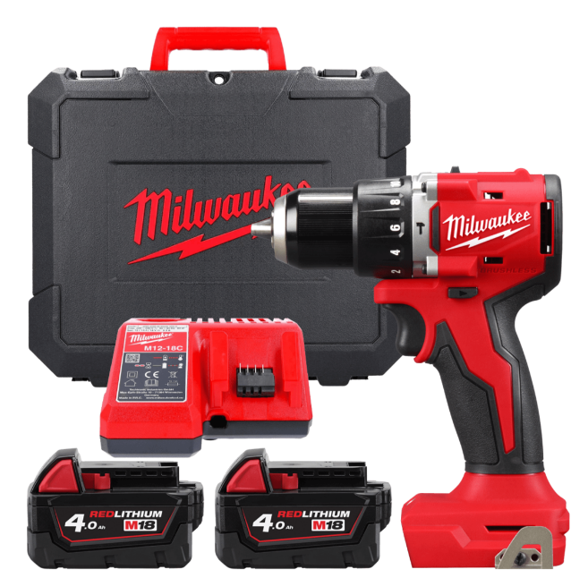 Дриль-шуруповерт акумуляторний безщітковий MILWAUKEE М18 BLPDRC-402С, 60,5Нм (зарядний пристрій М12-18 С, 2 акумулятори М18 В4 4 Одеса - фото 1