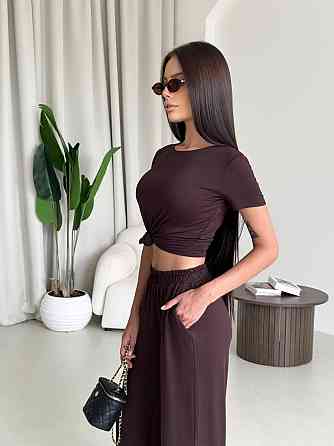 Жіночий стильний еластичний костюм, двойка якісна віскоза Шоколад, 44/46 Одеса