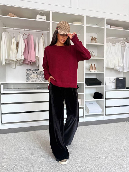 Жіночий базовий теплий повсякденний оверсайз светр 100% акрил Бургунді Одеса - фото 5