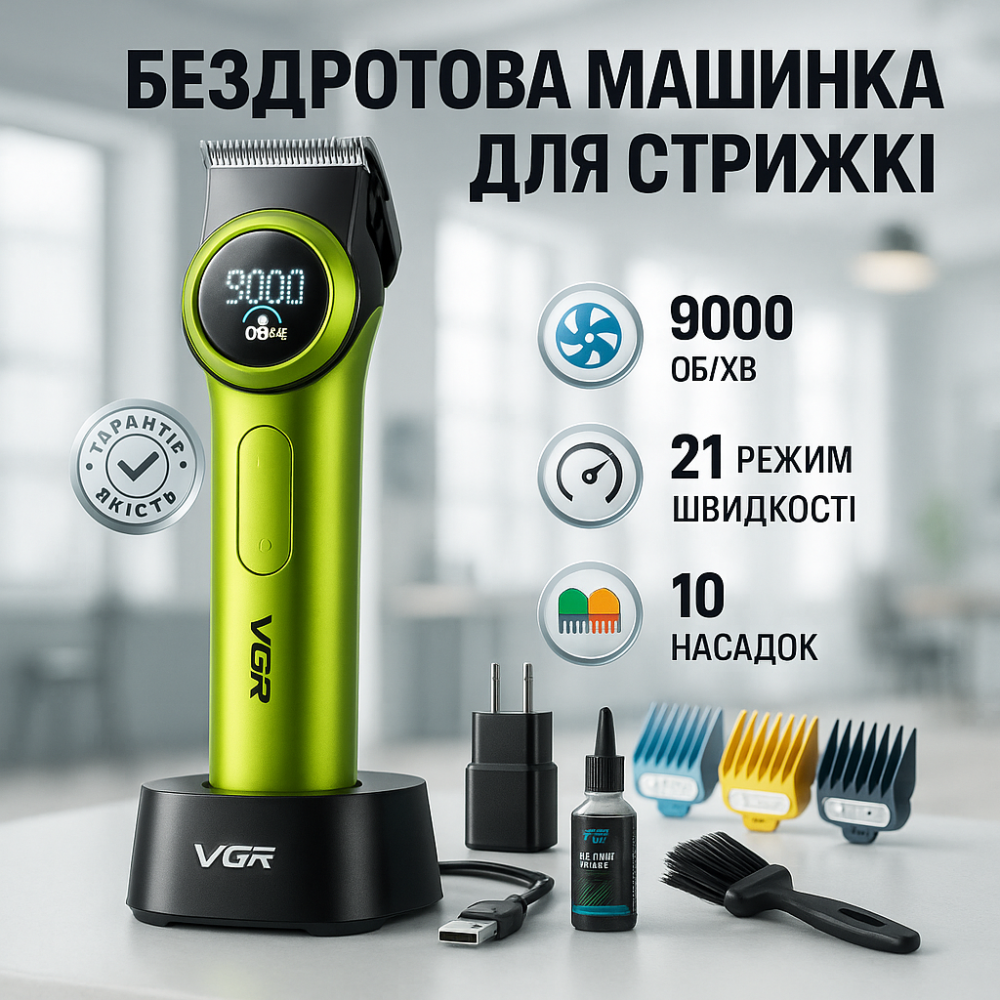 Модний машинка для стрижки волосся VGR, Бездротовий професійний тример для чоловічої стрижки EM-83 Львів - фото 8
