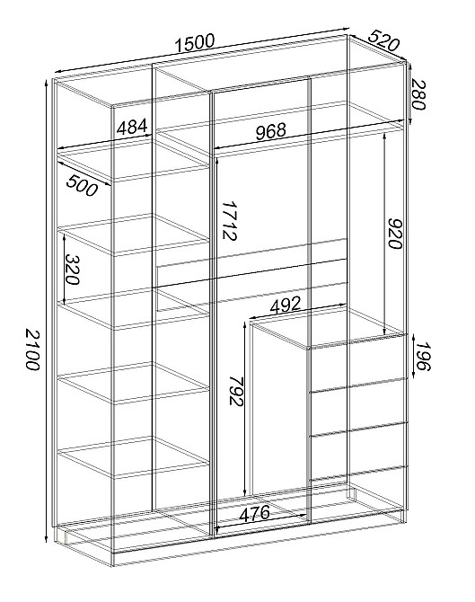 Шафа Крістал 2, Дуб Шамоні Світлий, 1500х520х2100 Львів - фото 6
