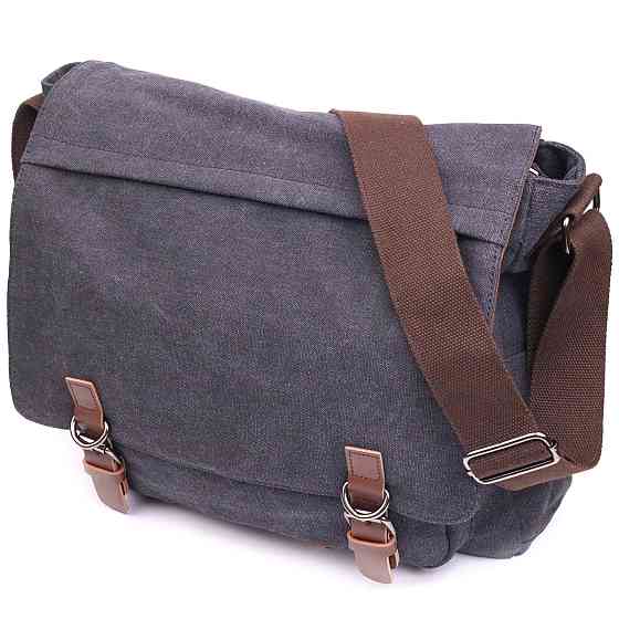 Чоловіча сумка для ноутбука з текстильним клапаном 21240 Vintage Чорна Київ