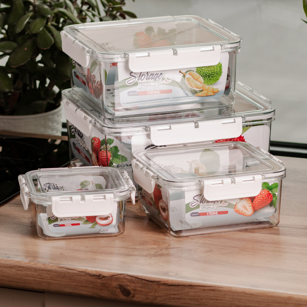 Yiwu Набір харчових контейнерів для їжі 4 шт 0.7/1.7/3.3/5.7 л на засувках HP-27-4 Коломия - фото 2