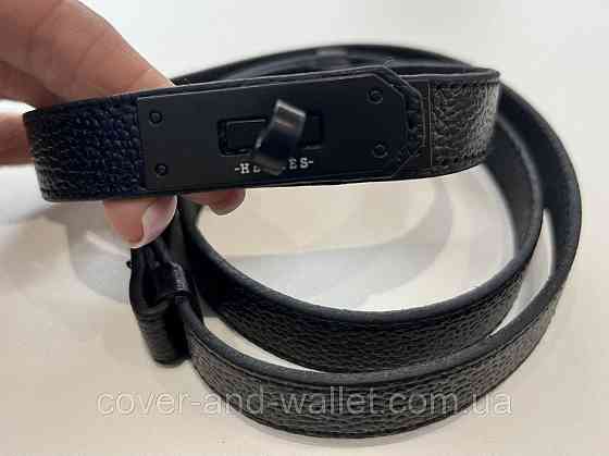 Модний жіночий ремінь чорного кольору з стильною пряжкою Kelly 20 мм Puos (шкіра) Київ