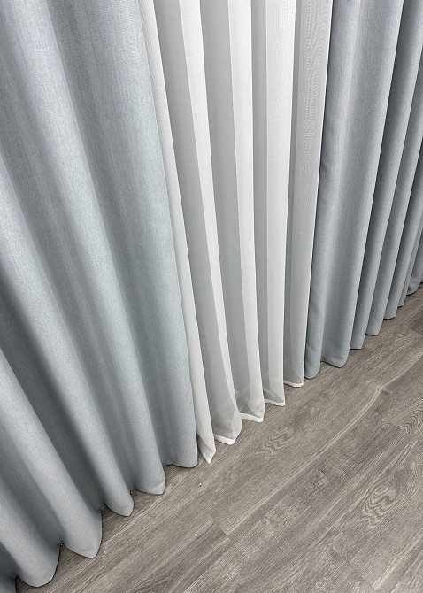 Двостороння шторна тканина блекаут з лляною фактурою, колекція “Scandi” колір сіро-блакитний 1899ш Київ - фото 7