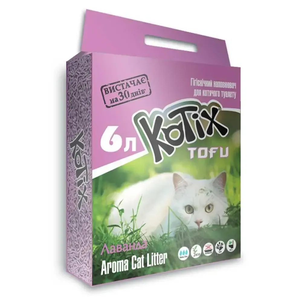 Соєвий наповнювач для котячого туалету Котікс Тофу Kotix Tofu Lavender з ароматом лаванди 6 л (вага 2.55 кг) Вінниця - фото 2