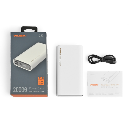 Павербанк 20000 mAh Videx VPB-320-W 22,5W білий Житомир