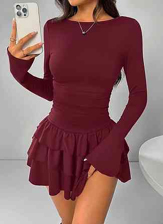 Жіноча базова міні сукня з пишною спідничкою віскоза. Бордо Одеса