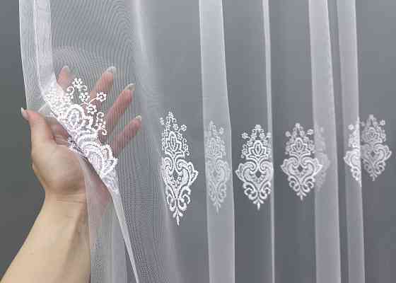 Тюль VR-Textil 1571т Фатин с вышивкой и люрексом Холодный белый 300х270 см (42-0531) Киев