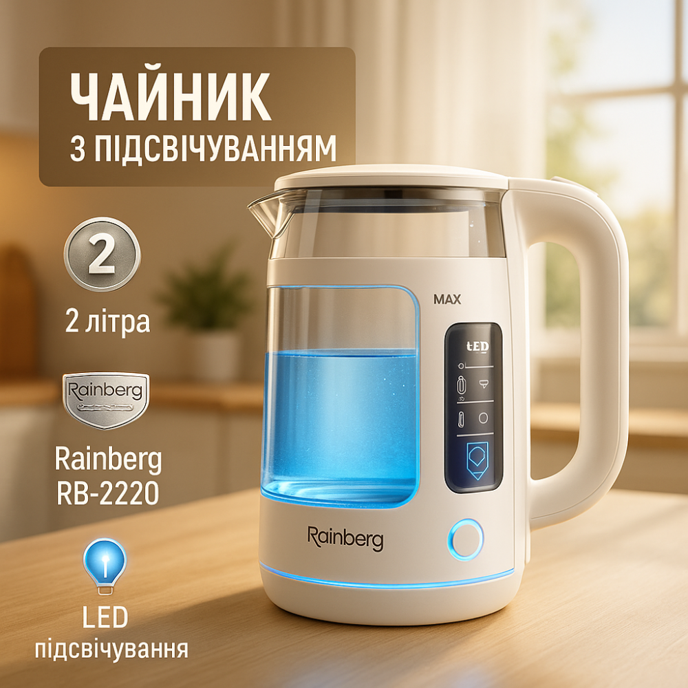 Электрочайник на кухню Rainberg RB-2220 2200 Вт 2 л, Электрический чайник бесшумный OM-37 Львов - изображение 16