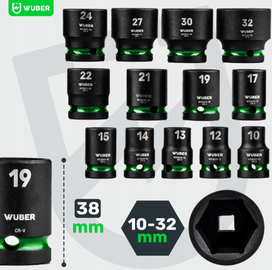 Набір ударних торцевих головок 1/2" 10-32мм 13шт. Wuber (Польща) Київ