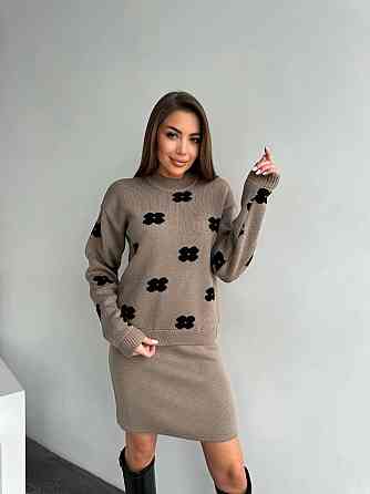 Жіночий базовий в'язаний костюм-двійка машина в'язка Мокко Одеса