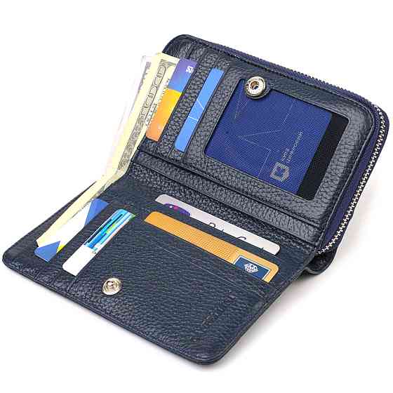 Практичное женское портмоне среднего размера из натуральной кожи CANPELLINI 21715 Синее Киев