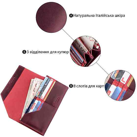 Шкіряний клатч жіночий на магніті Бордовий (GRANDE PELLE) Київ