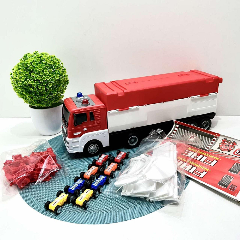 Трейлер ігровий гараж 2в1 інерційний з машинками звук світло поліція Червоний (660-S17-18) Чернігів - фото 1