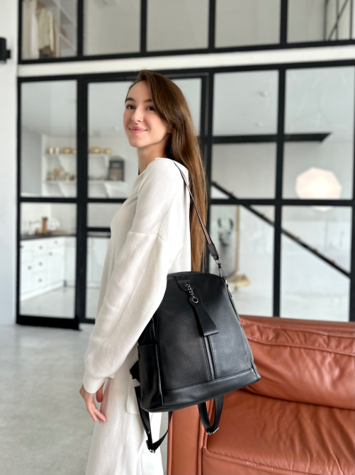 Шкіряний жіночий молодіжний рюкзак 23х30х13, сумка наплічна на кожен день, чорна Київ - фото 3