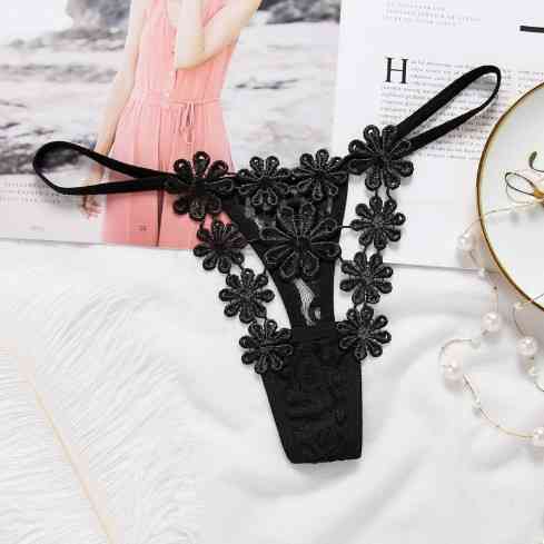 Еротичні стрінги чорні "Ромашки" - розмір універсальний (на резинці), в талії до 90см Київ