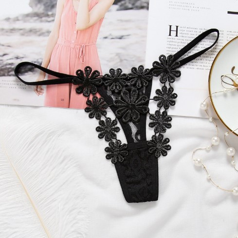 Еротичні стрінги чорні "Ромашки" - розмір універсальний (на резинці), в талії до 90см Київ - фото 1