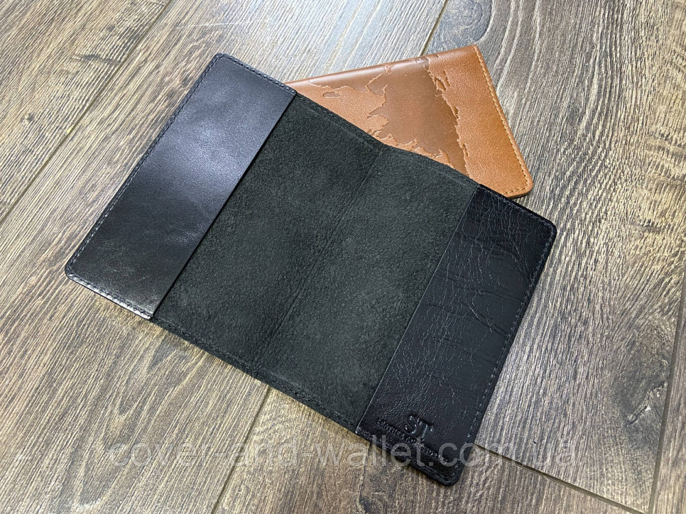Жовта обкладинка на паспорт карта світу з гладкої шкіри ST Leather Чорний Київ - фото 5