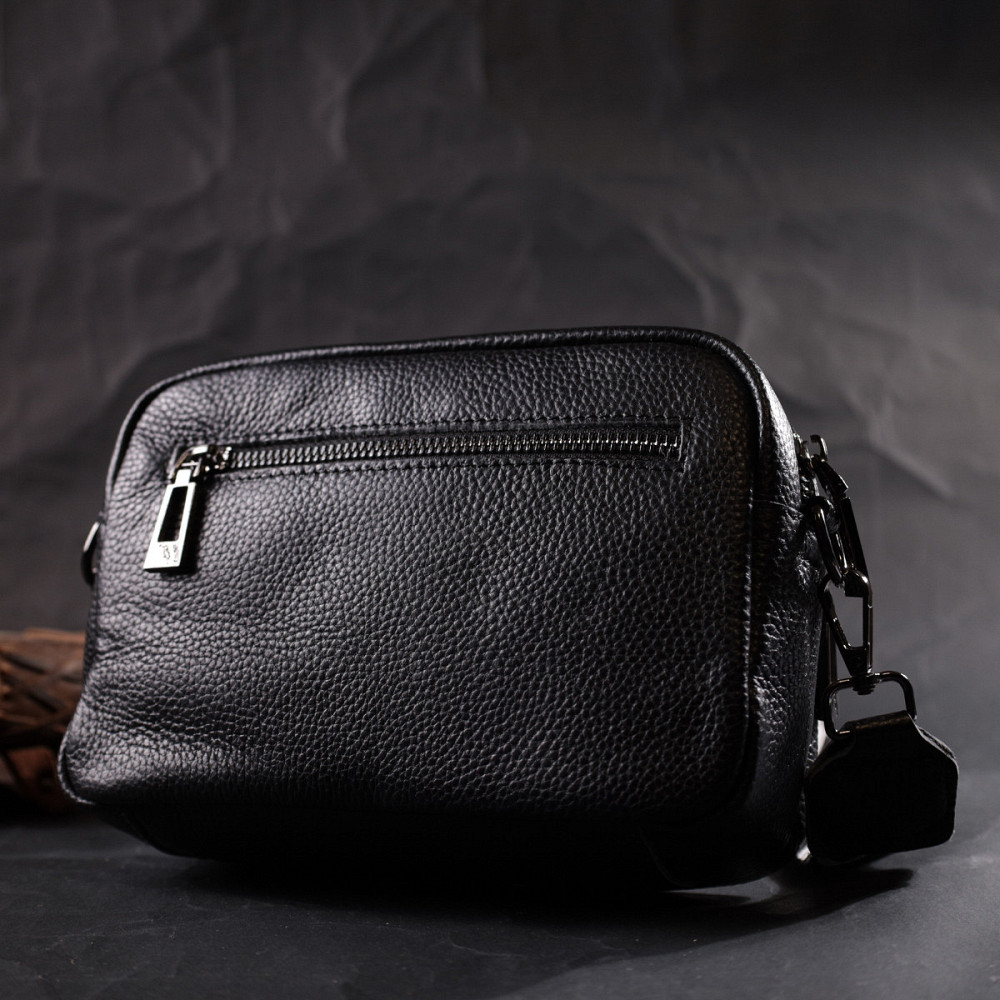 Компактна жіноча сумка крос-боді з натуральної шкіри Vintage 22294 Чорна Київ - фото 8