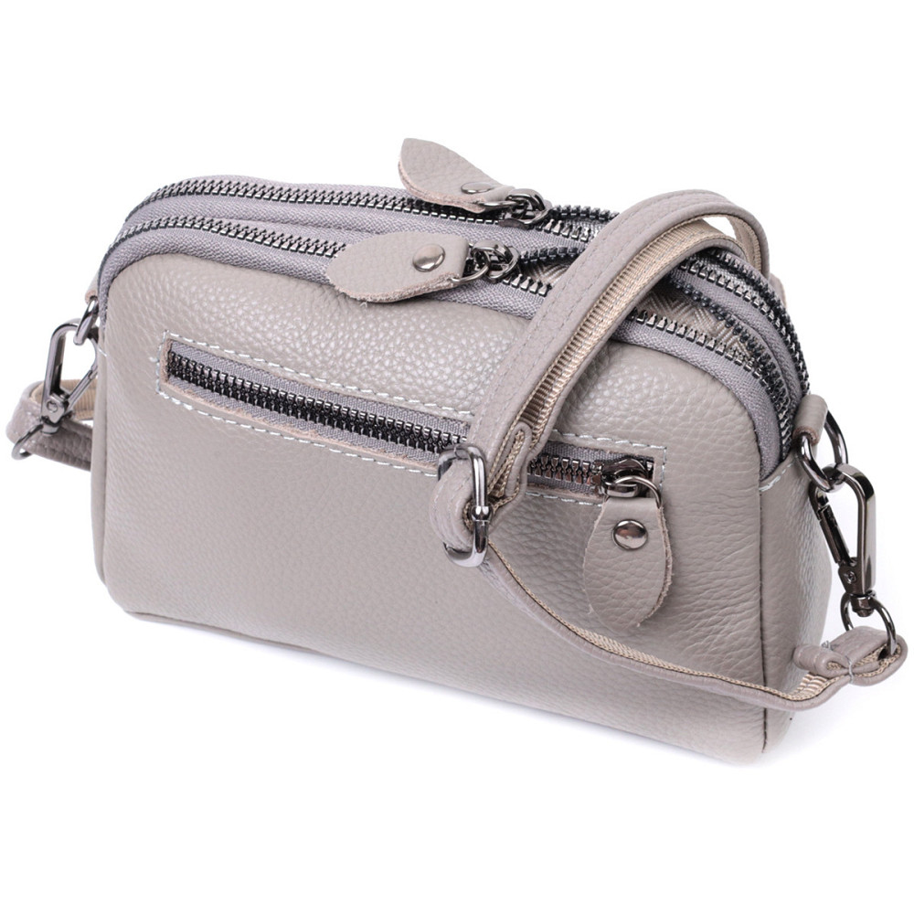 Зручна жіноча сумка прошита ромбами на лицьовій стороні з натуральної шкіри Vintage 22810 Сірий Київ - фото 2