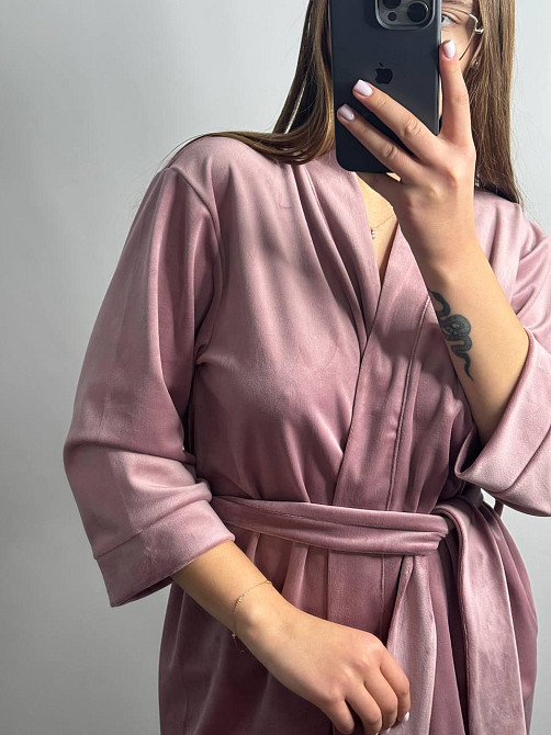 Халат жіночий велюровий під пояс Рожева пудра S Харків - фото 3