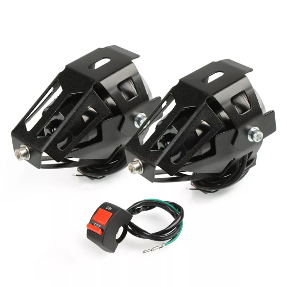 Фари прожектори CREE U5 LED для мотоцикла 12В 3000лм з кнопкою та кріпленням на дуги, чорний корпус Київ