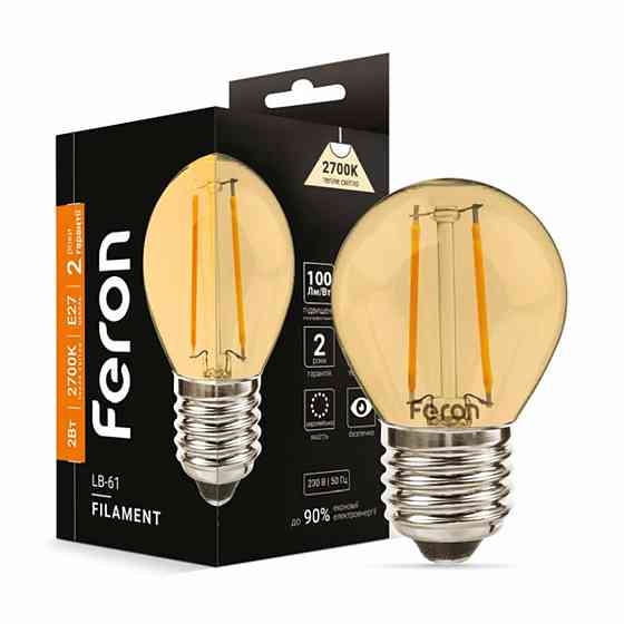 Світлодіодна лампа Feron Filament LB-61 2Вт E27 2700K золото Харків