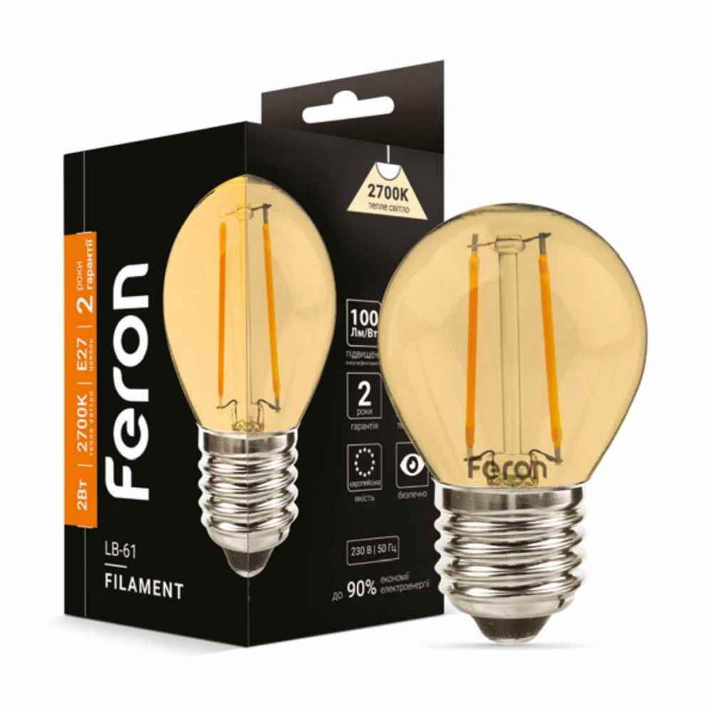 Світлодіодна лампа Feron Filament LB-61 2Вт E27 2700K золото Харків - фото 1