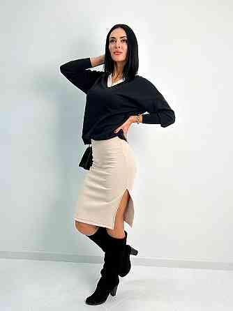 Жіночий костюм-двійка з ангори "Almo" оптом | Батал 54-56, Чорний + бежевий Київ