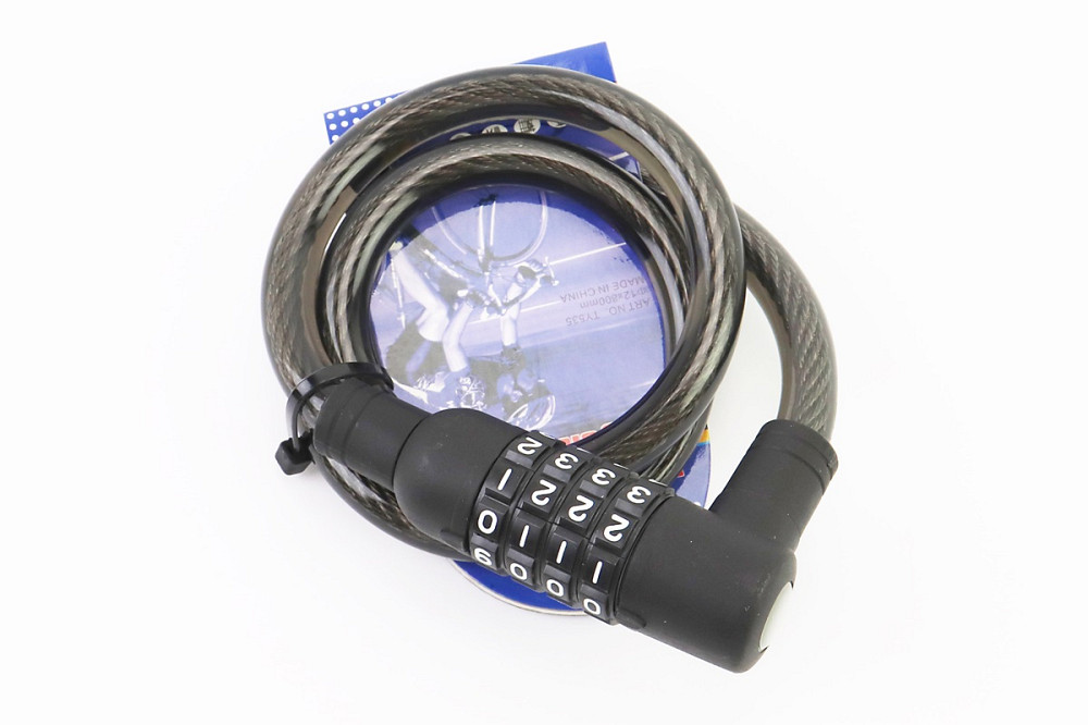 Замок протиугінний тросовий 800х12мм з 4-х значним кодом, кріплення за трубу сидіння, TY535 Київ - фото 1