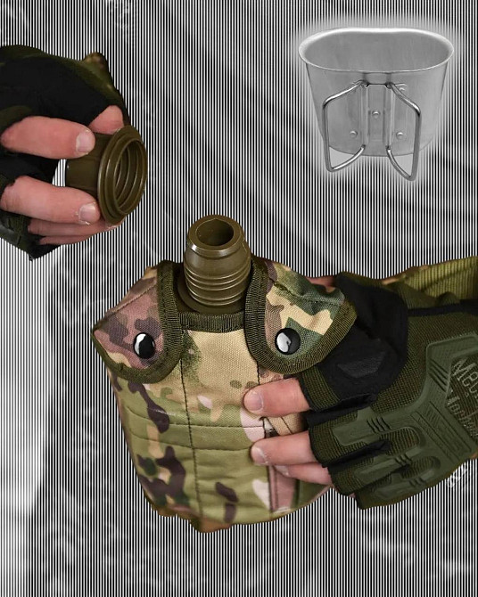 Фляга с котелком и подсумком для воды на 1 литр котелок алюминий фляга пищевой пластик с креплением Одесса - изображение 11