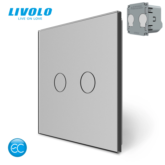 Комплект бездротовий сенсорний вимикач з реле 2 канали Livolo сірий скло (VL-XR008-I/FC2Z2-2G) Коломыя