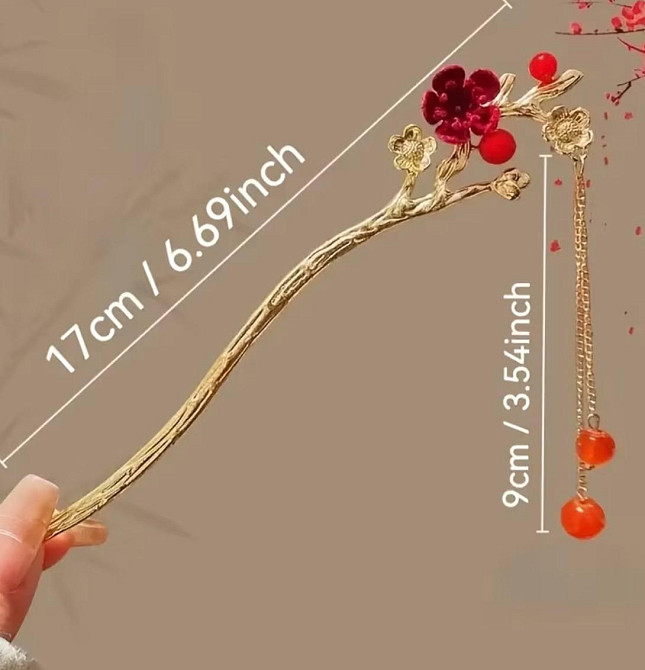 Заколка шпилька для волосся з підвіскою квіти у китайському стилі, металева паличка для зачіски Київ - фото 3