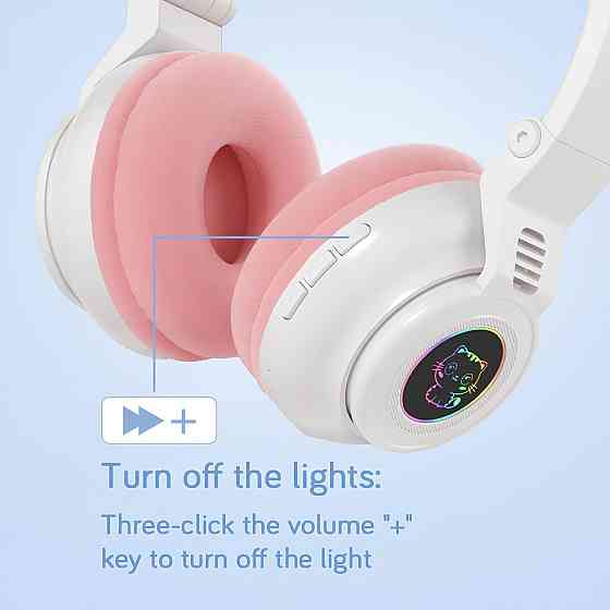 Детские беспроводные блютуз наушники с кошачьими ушками и подсветкой. Белые наушники Кошачьи ушки для ребенка Киев
